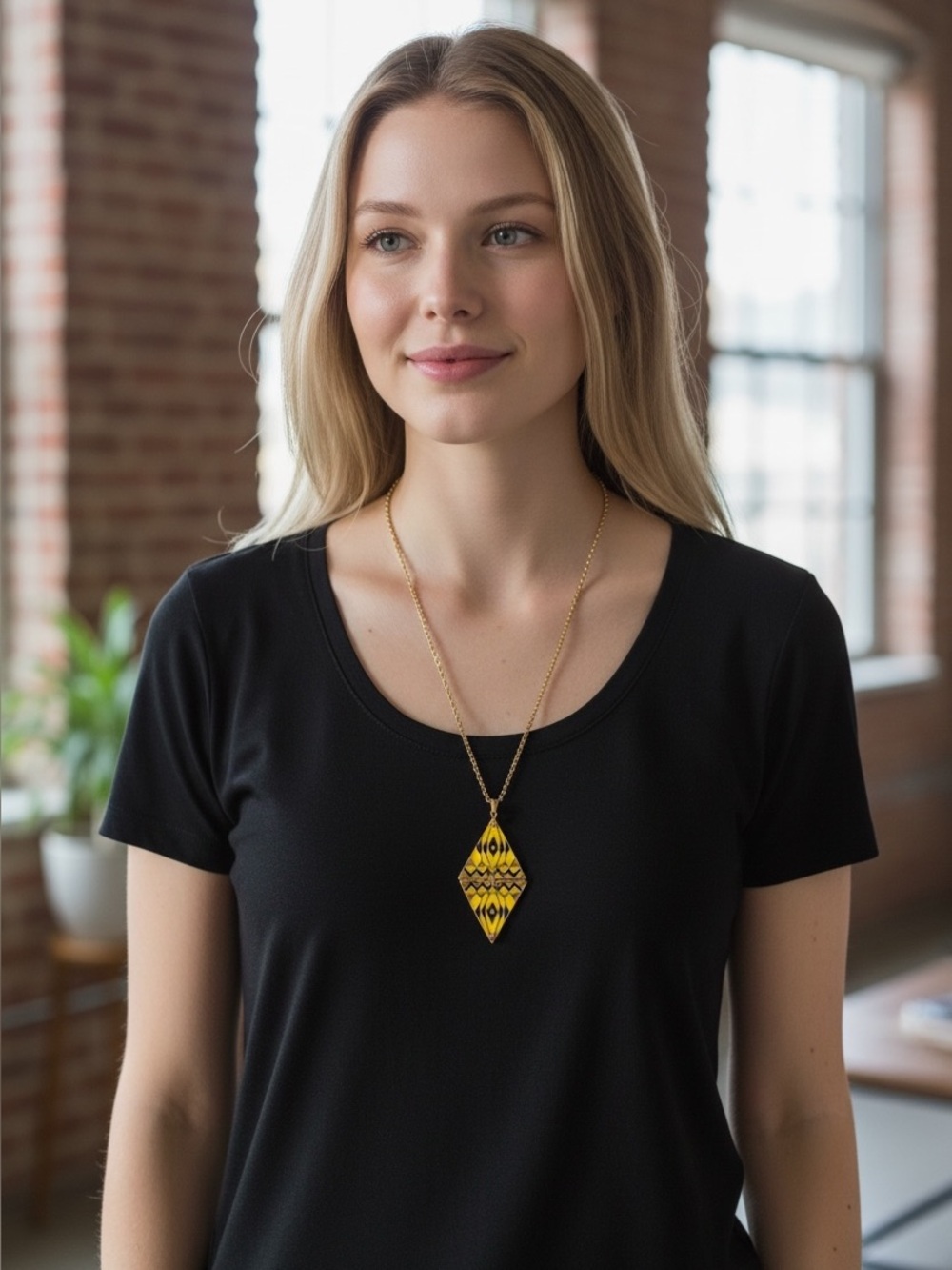 Vintage Geometric Yellow & Black Pendant Necklace